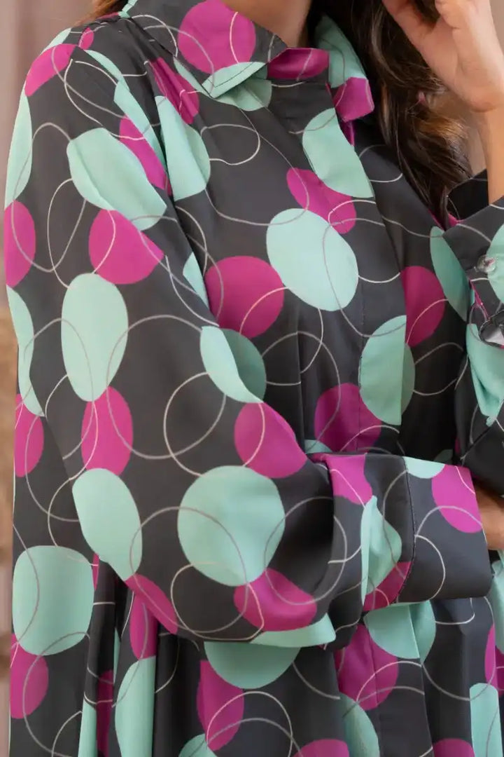 Ayla Studio - Bubbles - Georgette - Grey with Mint &amp; Magenta - 1 Piece