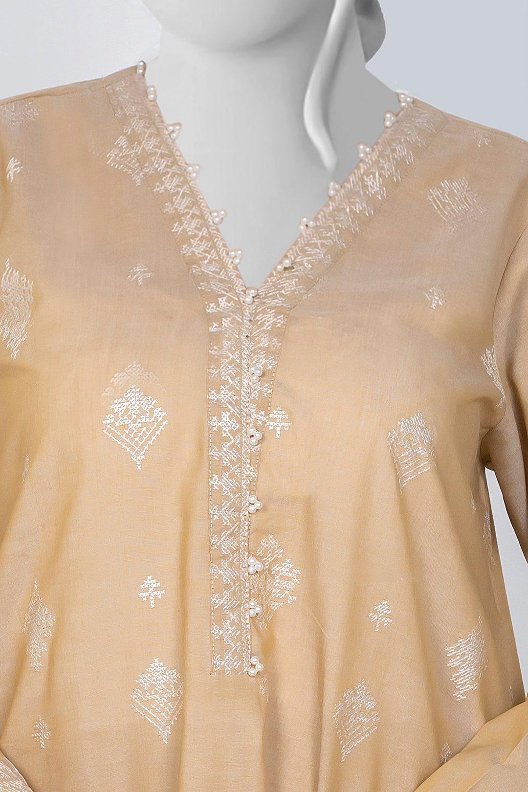 Ayla Studio - Chambray Embroidered Suit For Women - Beige - 2 Piece