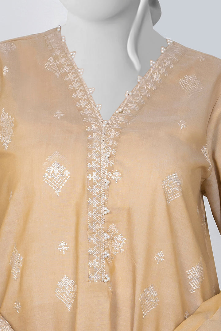 Ayla Studio - Chambray Embroidered Suit For Women - Beige - 2 Piece