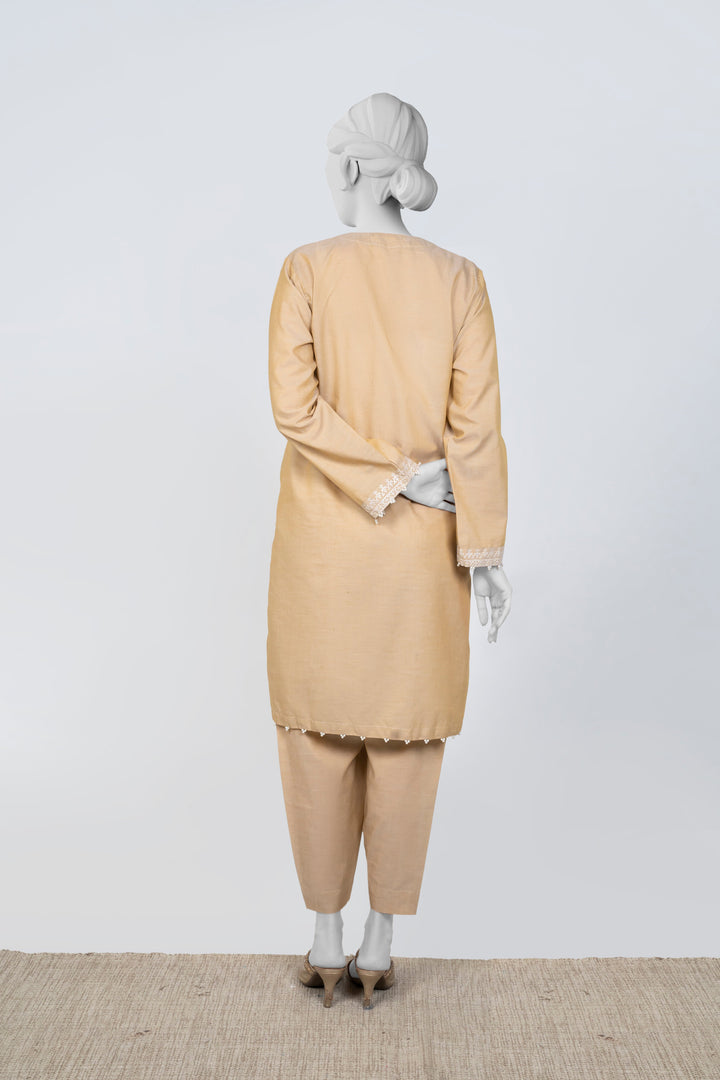 Ayla Studio - Chambray Embroidered Suit For Women - Beige - 2 Piece