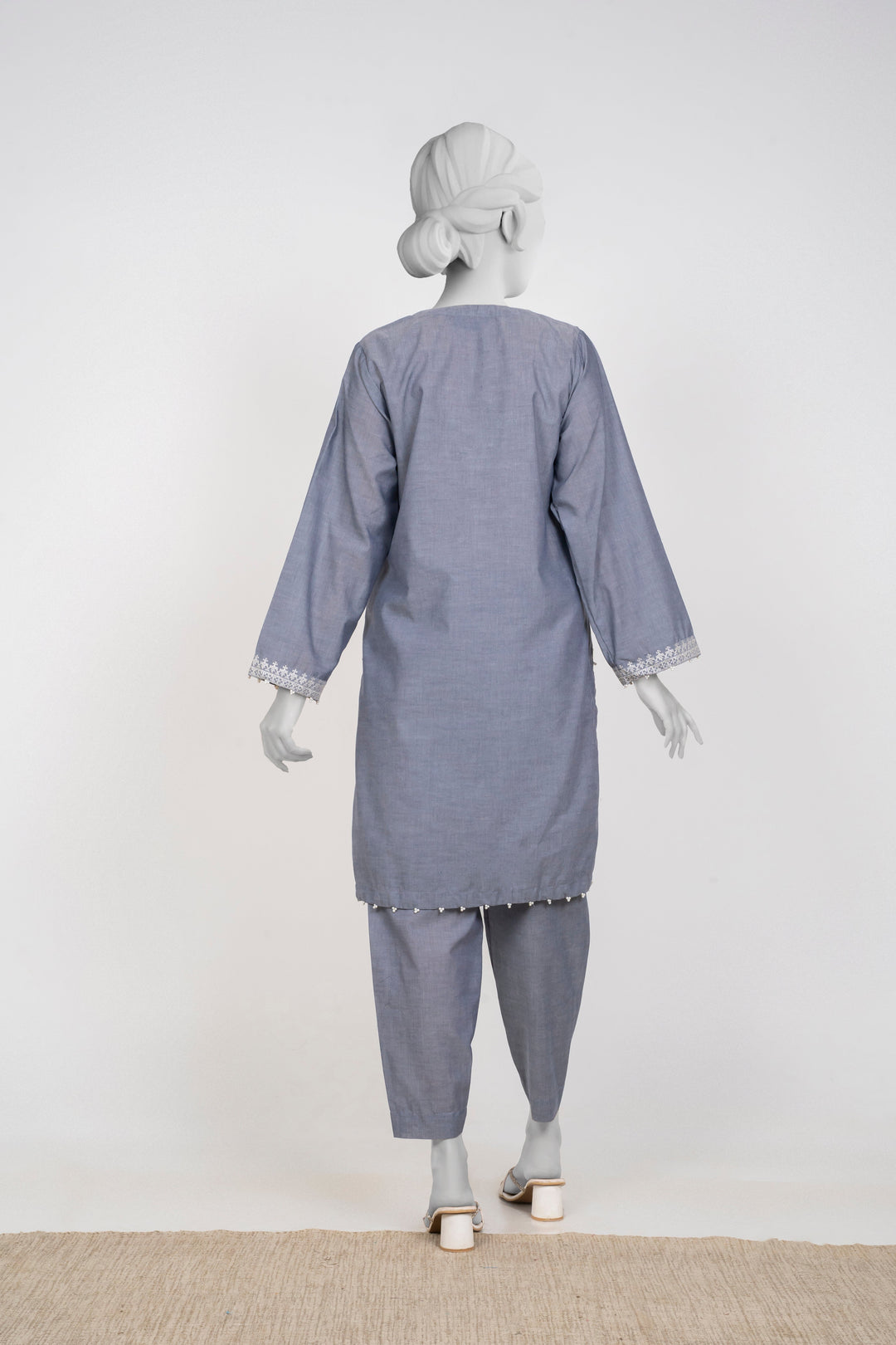 Ayla Studio - Chambray Embroidered Suit For Women - Charcoal - 2 Piece