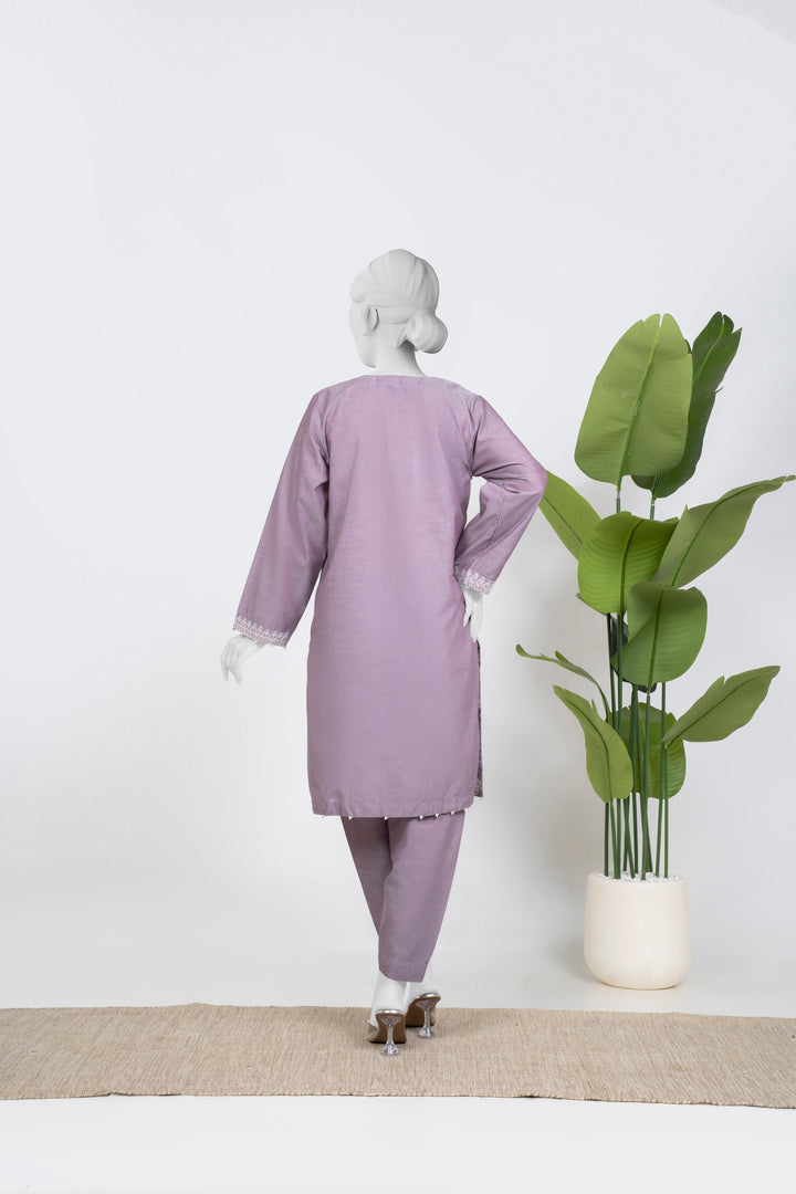 Ayla Studio - Chambray Embroidered Suit For Women - Liliac - 2 Piece