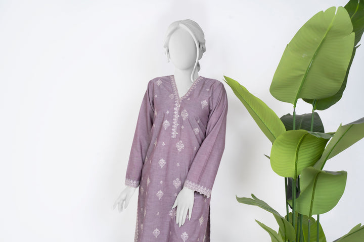 Ayla Studio - Chambray Embroidered Suit For Women - Liliac - 2 Piece