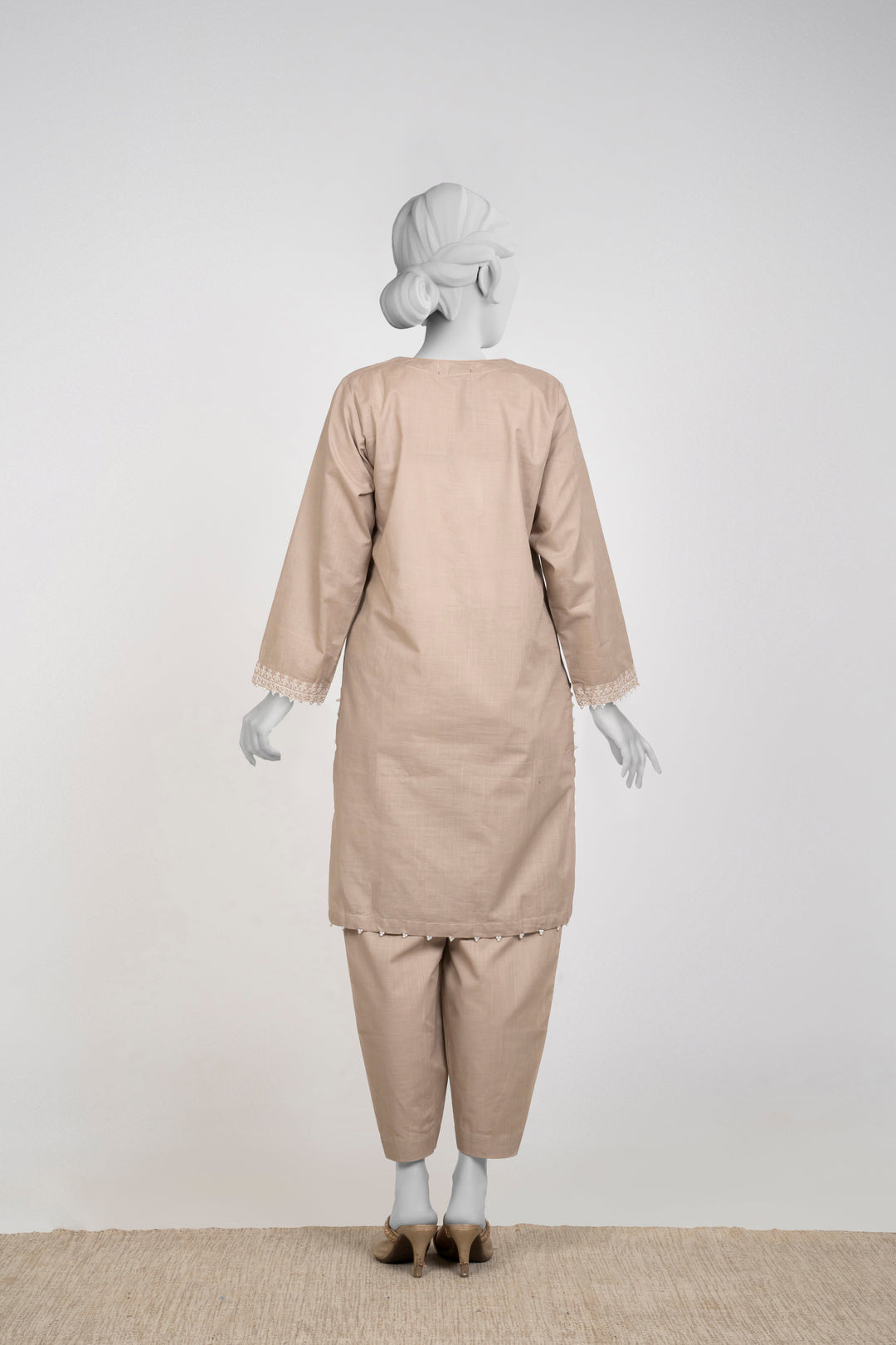 Ayla Studio - Chambray Embroidered Suit For Women - Mushroom Beige - 2 Piece