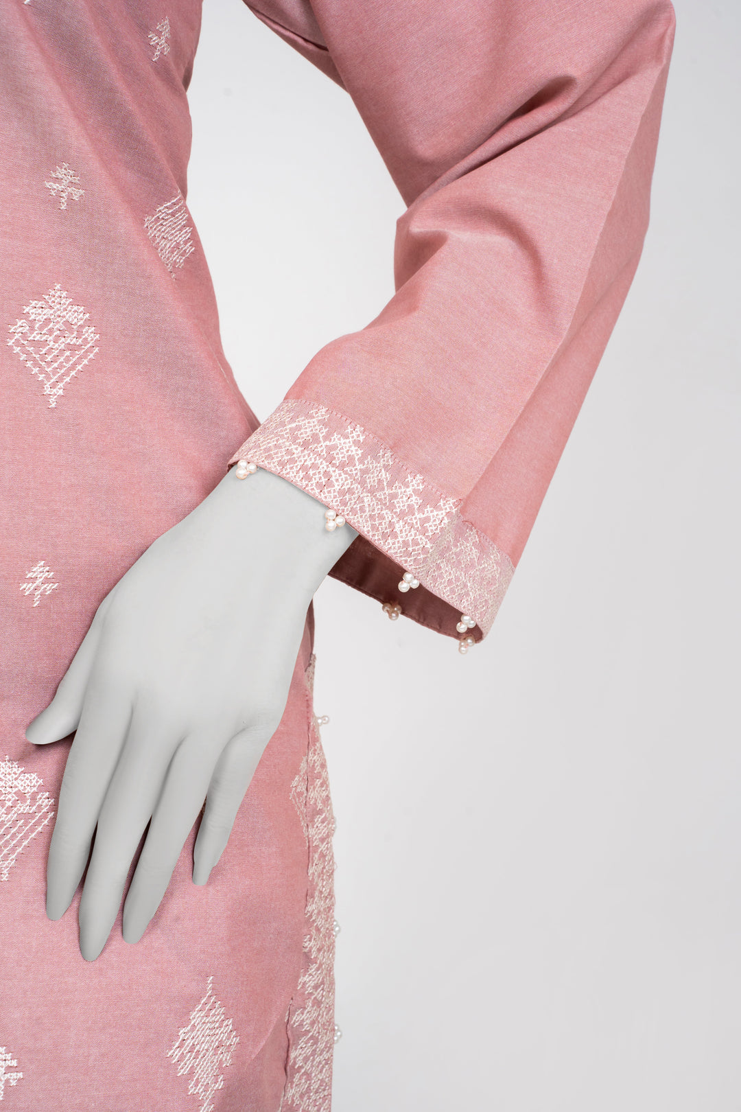 Ayla Studio - Chambray Embroidered Suit For Women - Pink - 2 Piece