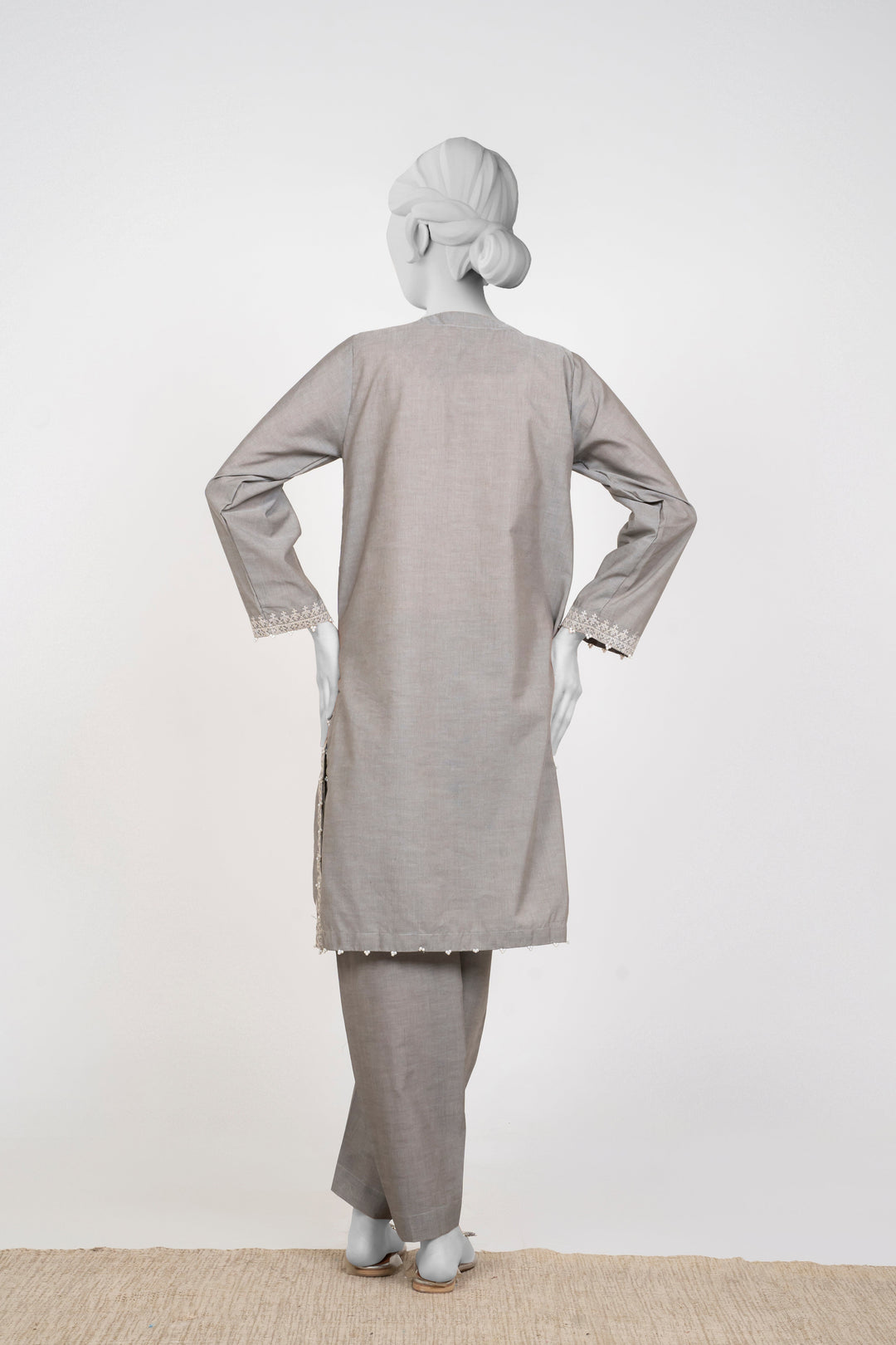 Ayla Studio - Chambray Embroidered Suit For Women - Silver Grey - 2 Piece