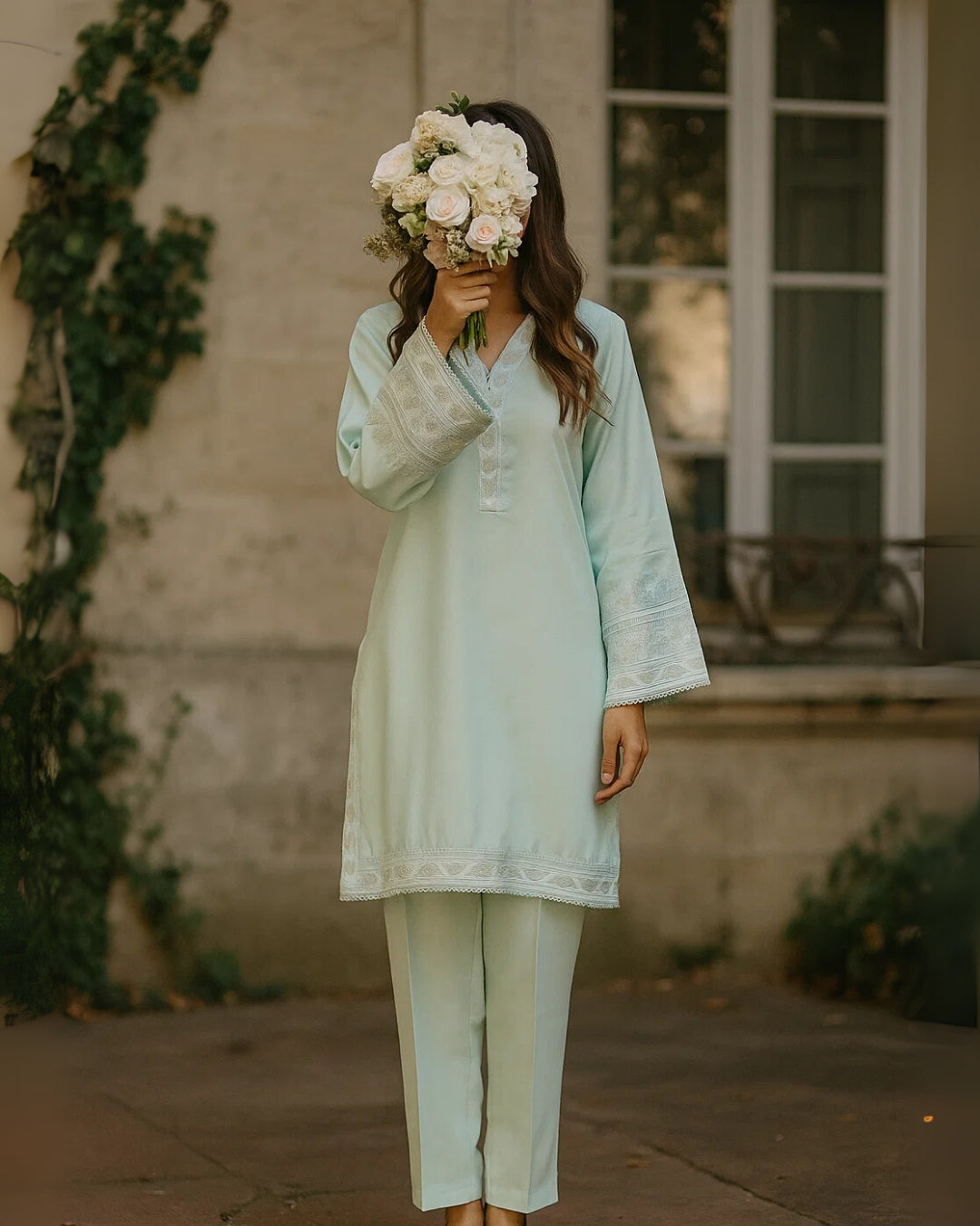 Ayla Studio - Cotton Hareem Embroidered Suit For Women - Green - 2 Piece