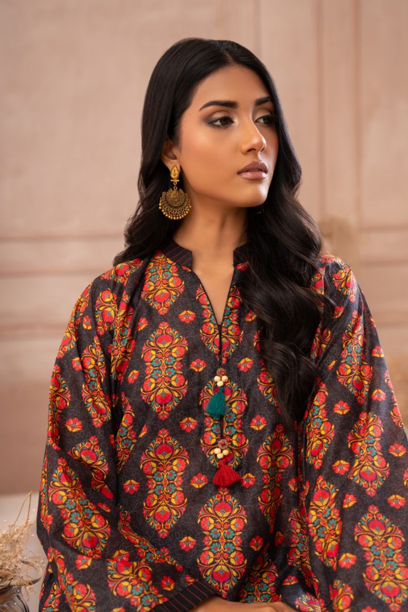 Ayla Studio - Dark Eden - Swiss Lawn - Black with Red Green &amp; Mustard - 2 Piece