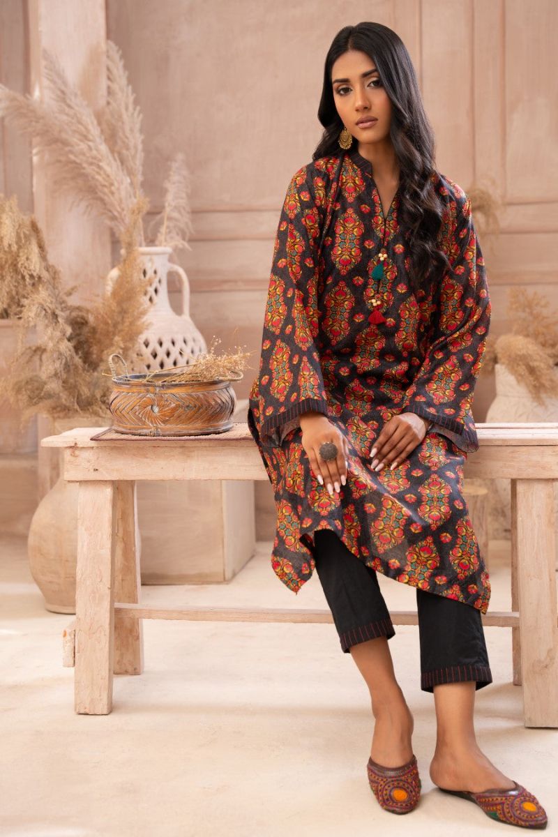 Ayla Studio - Dark Eden - Swiss Lawn - Black with Red Green &amp; Mustard - 2 Piece
