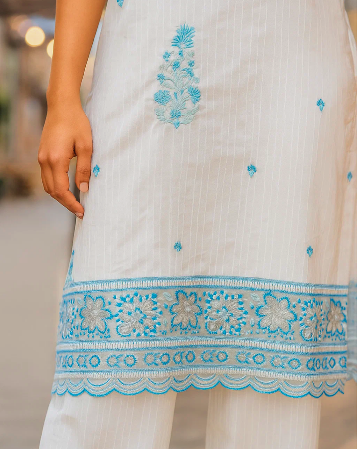 Ayla Studio - Dobby Lawn Embroidered Suit For Women - White Floral - 2 Piece