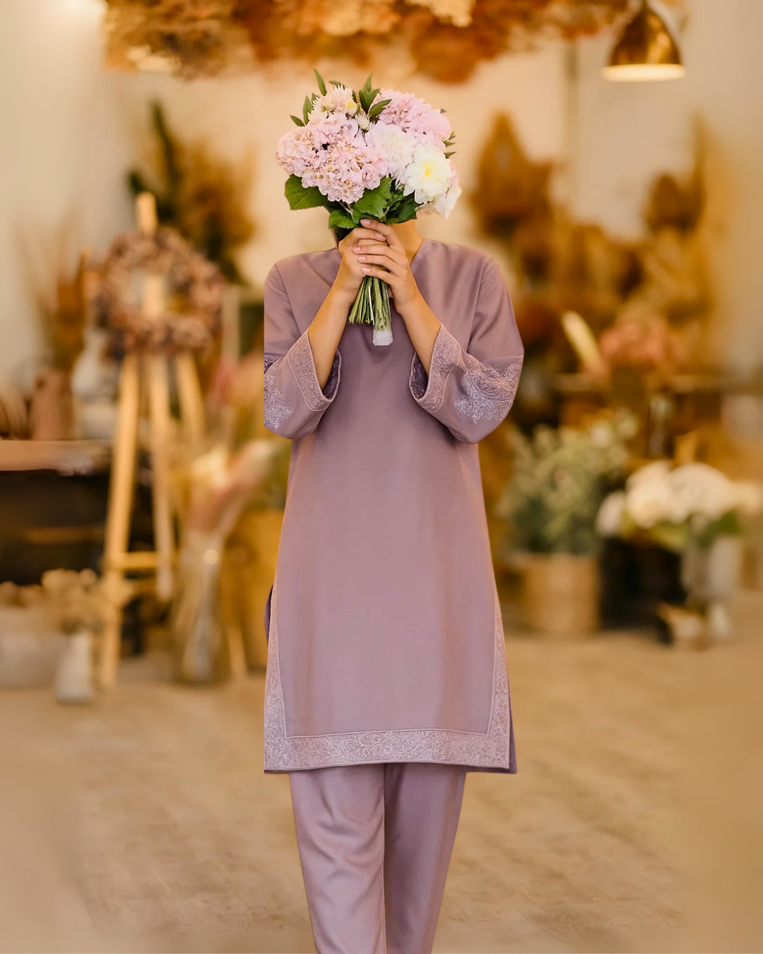 Ayla Studio - Dobby Lawn Gul-E-Nazuk Embroidered Suit For Women - Soft Mauve - 2 Piece