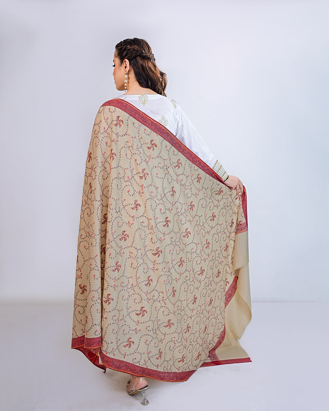 Ayla Studio - EMBROIDERED PASHMINA SHAWL - ARIA - Beige - 1 Piece
