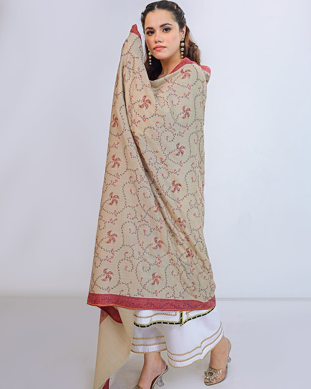 Ayla Studio - EMBROIDERED PASHMINA SHAWL - ARIA - Beige - 1 Piece