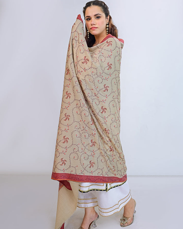 Ayla Studio - EMBROIDERED PASHMINA SHAWL - ARIA - Beige - 1 Piece