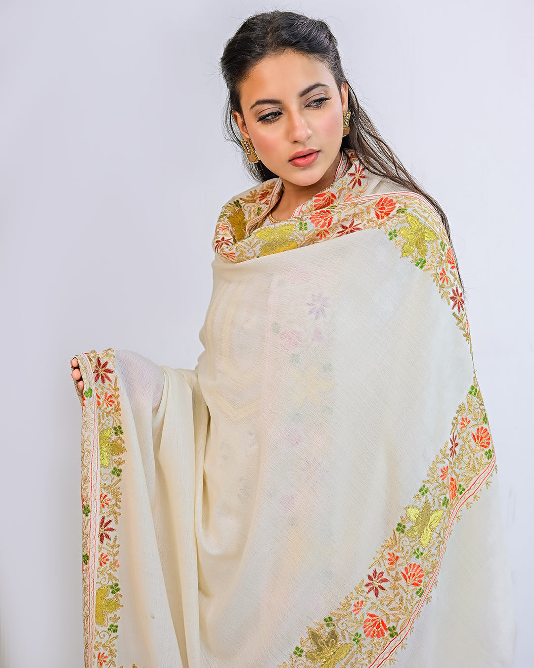 Ayla Studio - EMBROIDERED PASHMINA SHAWL - LUANA - Cream White - 1 Piece