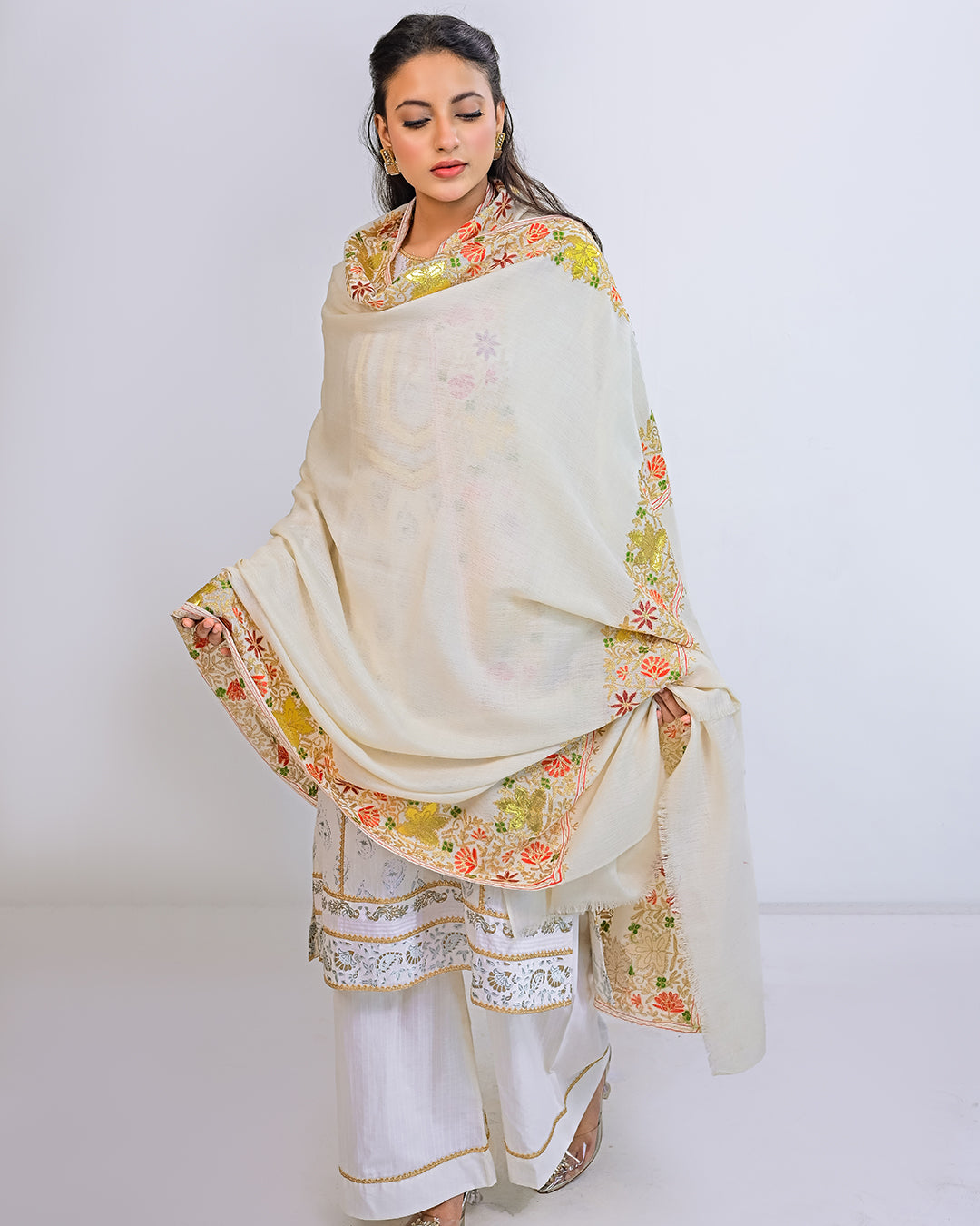 Ayla Studio - EMBROIDERED PASHMINA SHAWL - LUANA - Cream White - 1 Piece