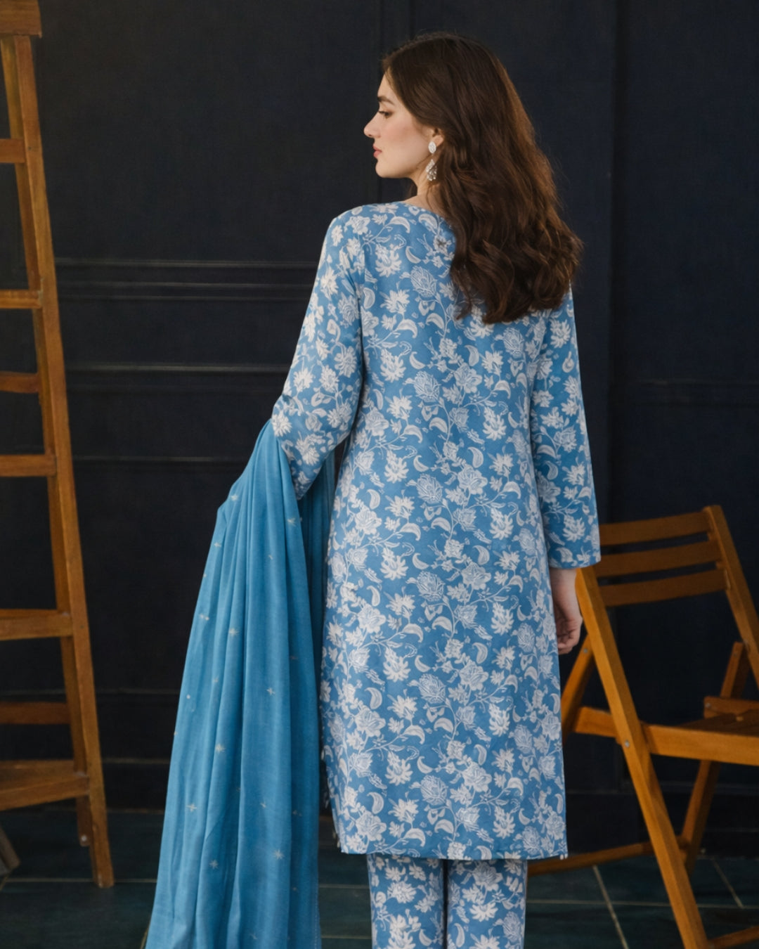 Ayla Studio - Feroza Gul Jacquard Suit For Women - Ferozi Blue - 3 Piece