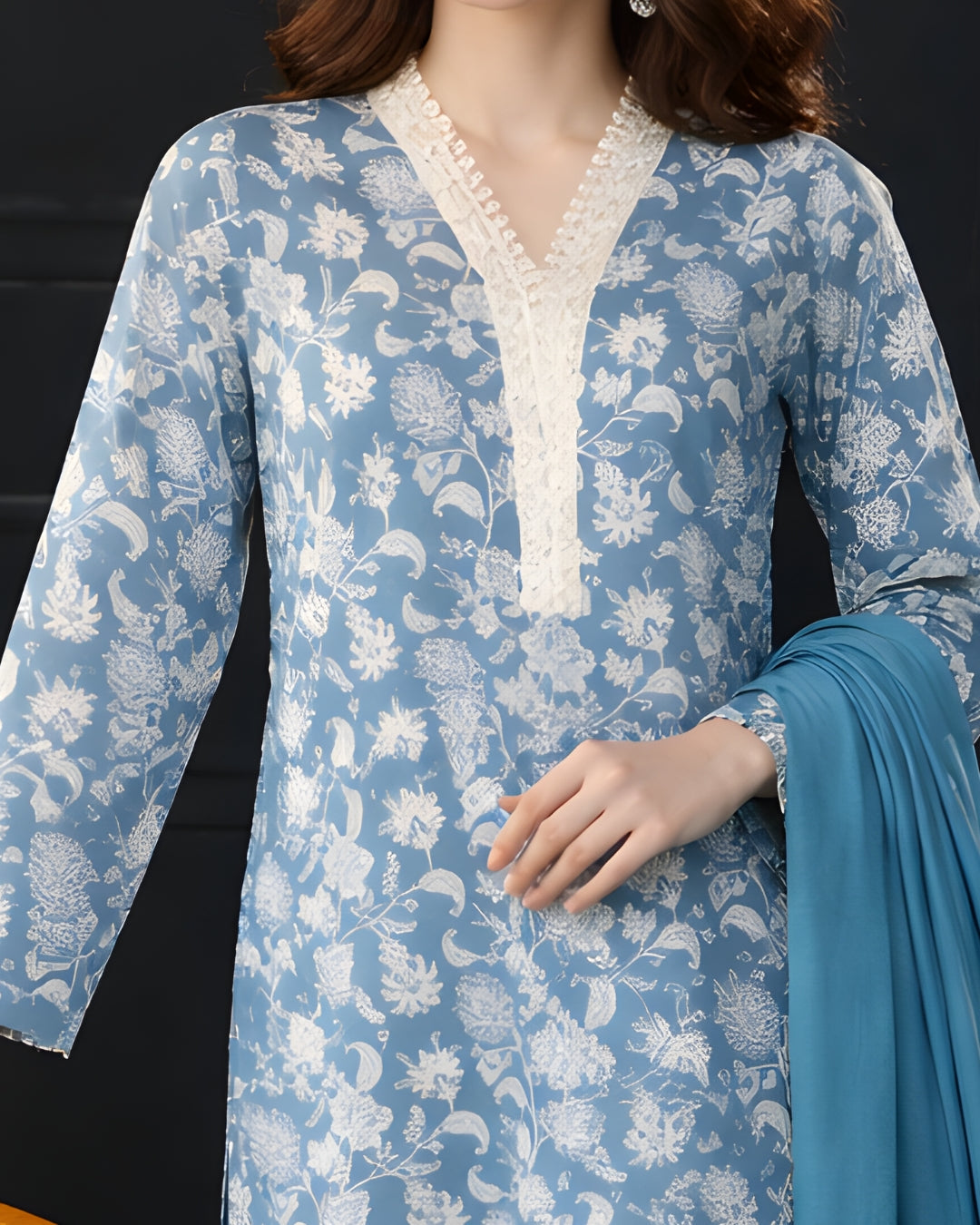 Ayla Studio - Feroza Gul Jacquard Suit For Women - Ferozi Blue - 3 Piece