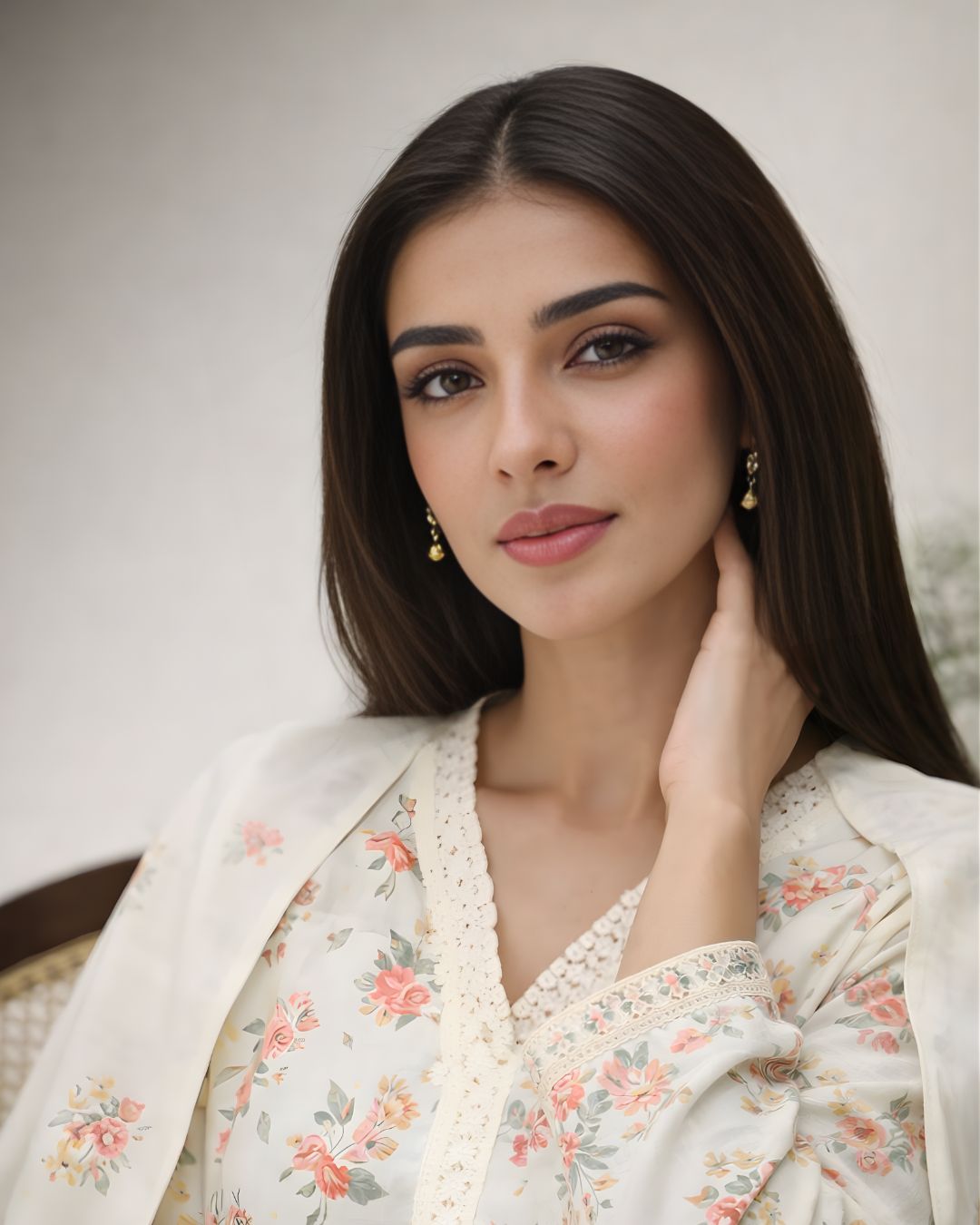 Ayla Studio - Gul-eNarma Jacquard Suit For Women - Pastel Cream - 3 Piece