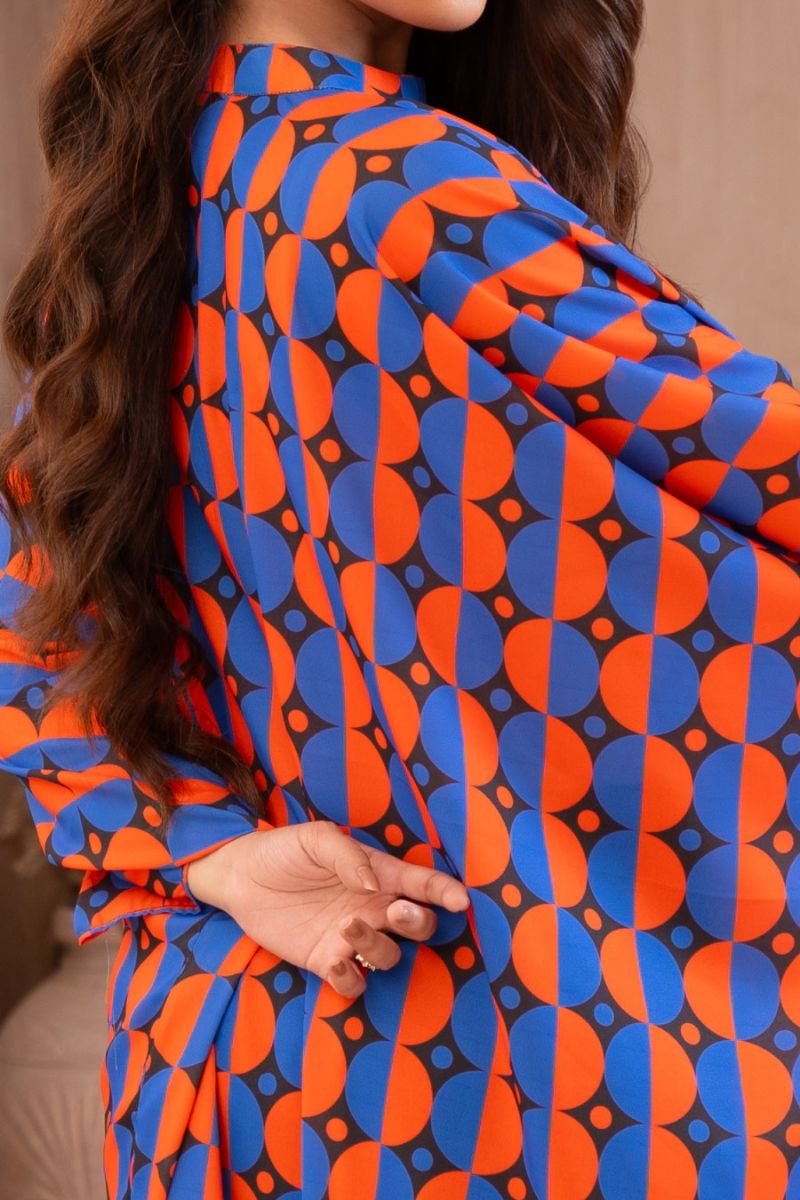 Ayla Studio - Kaleidoscope - Georgette - Black with Orange &amp; Blue - 1 Piece