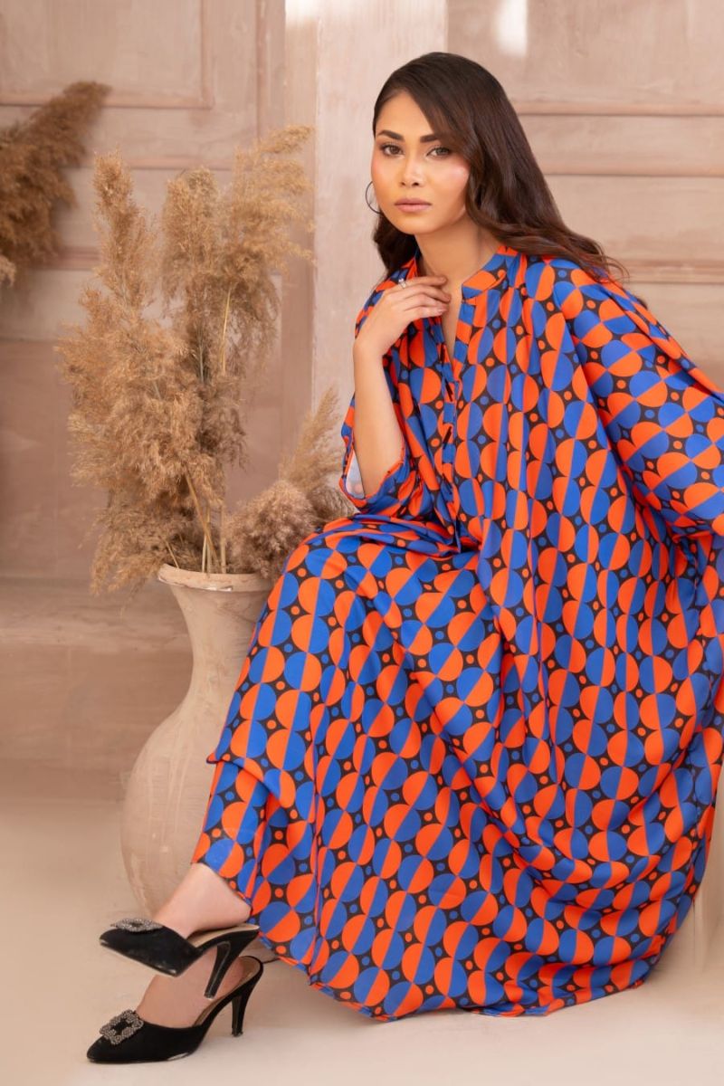Ayla Studio - Kaleidoscope - Georgette - Black with Orange &amp; Blue - 1 Piece