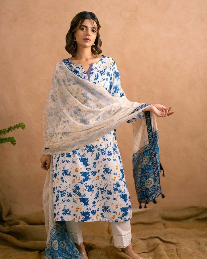 Ayla Studio - Lime White - Dupatta - munnar - white - 1 Piece