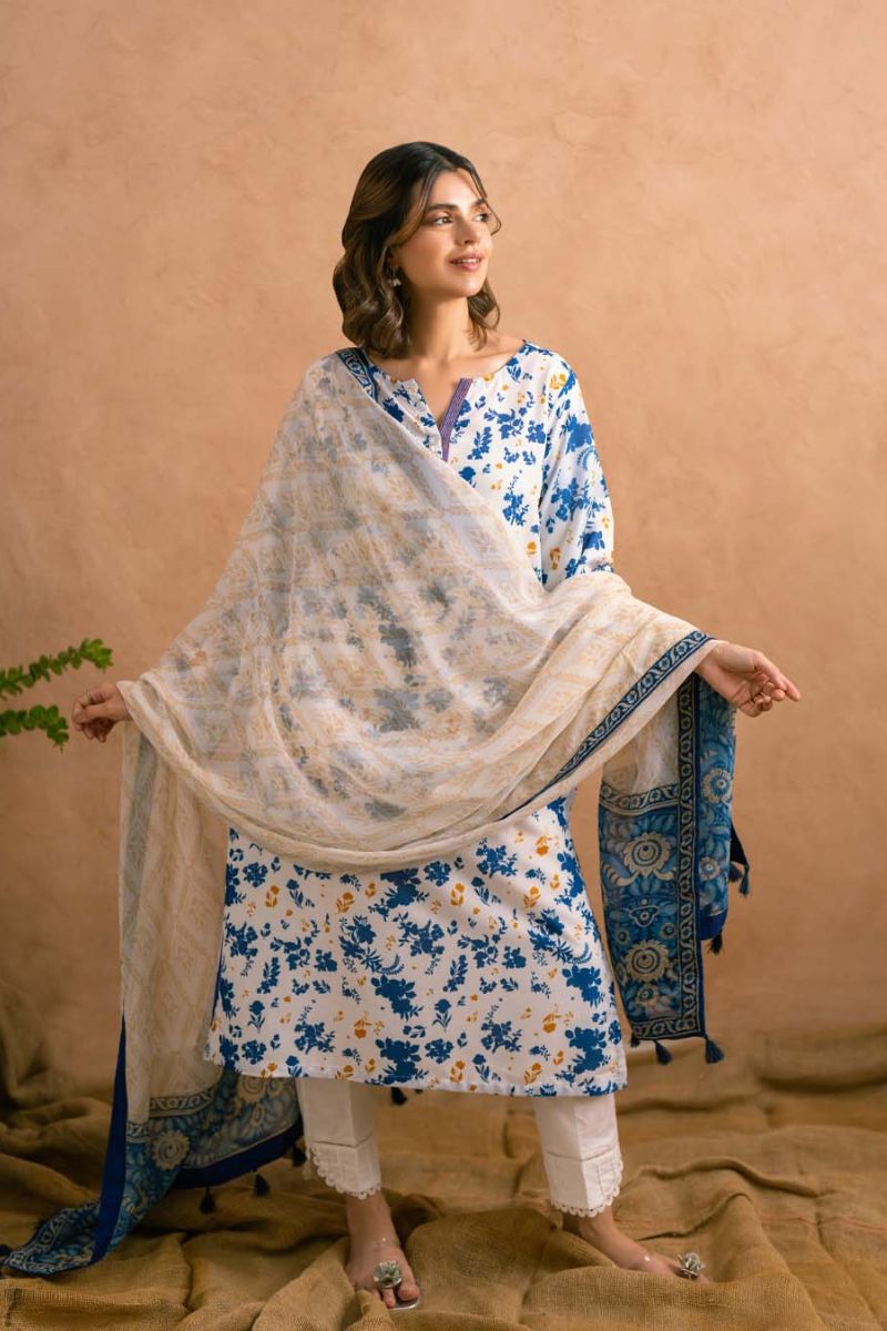 Ayla Studio - Lime White - Dupatta - munnar - white - 1 Piece
