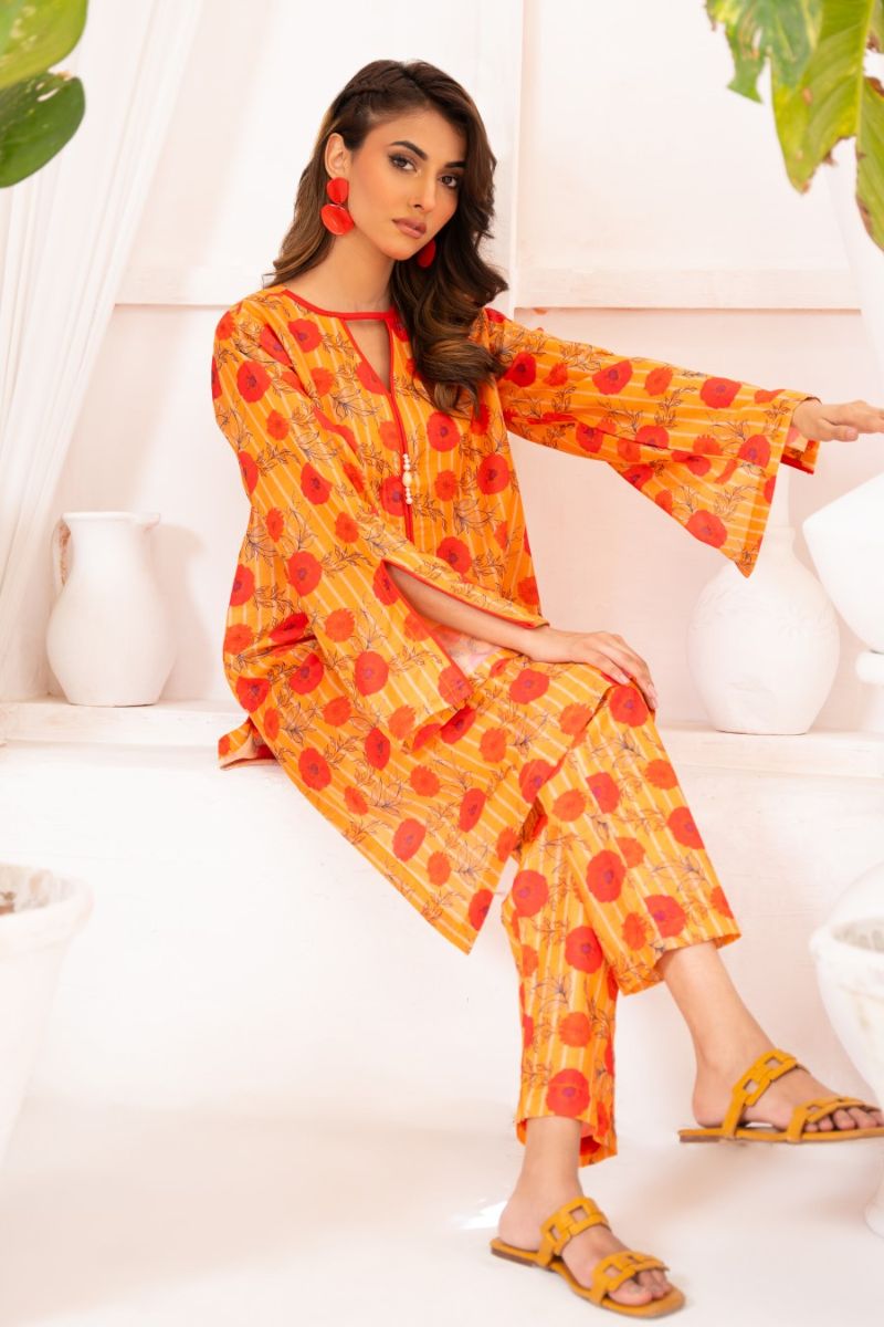 Ayla Studio - Marigold - Swiss Lawn - Orange with Red &amp; Black - 2 Piece