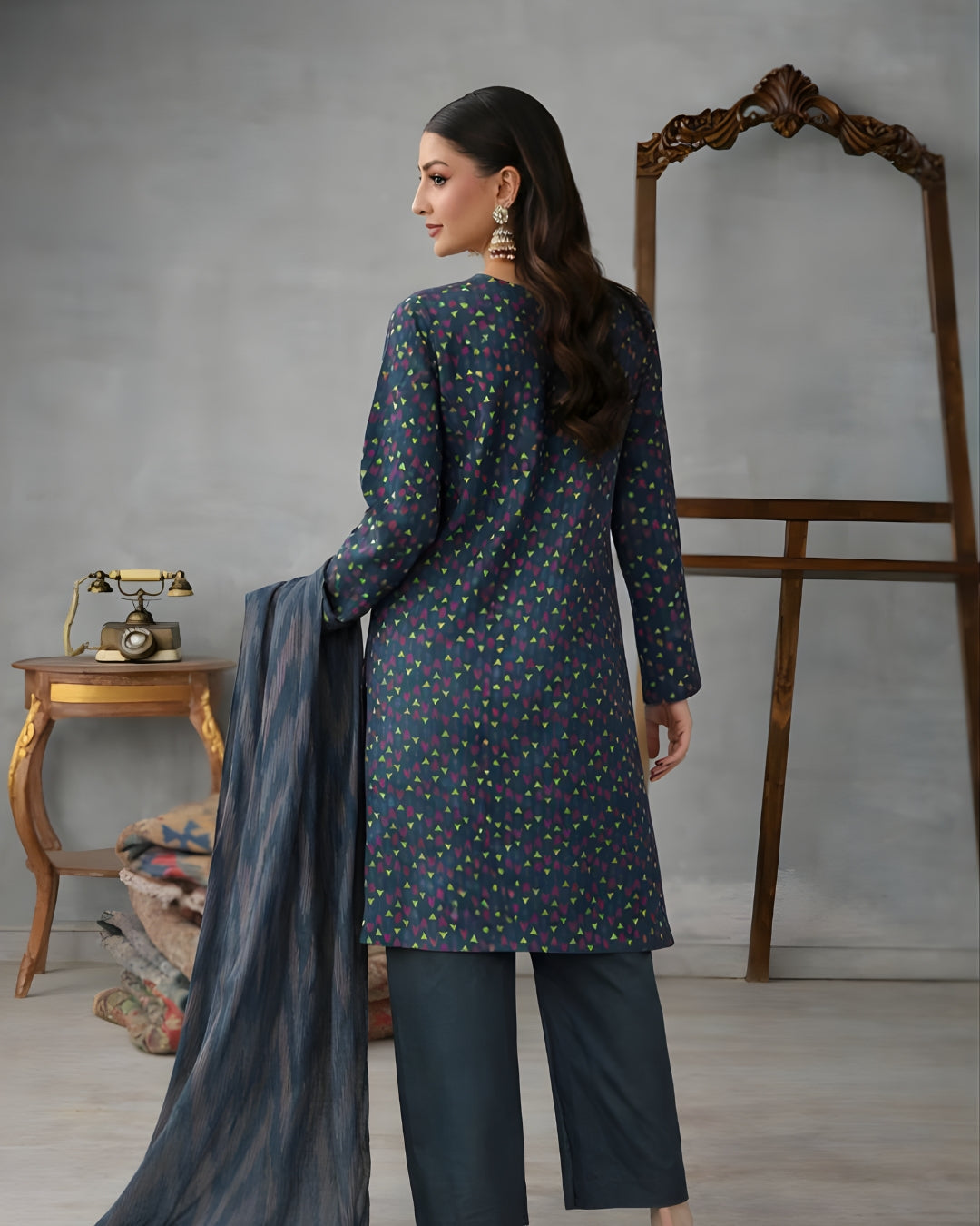 Ayla Studio - Neel Kamal Jacquard Suit For Women - Ink Blue - 3 Piece