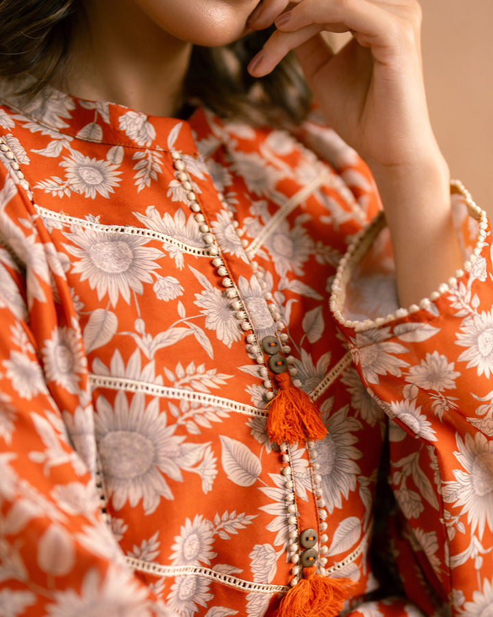 Ayla Studio - PRINTED ESSENTIAL 2 Piece CO-ORD - Sun Flower - poly-viscose - orange