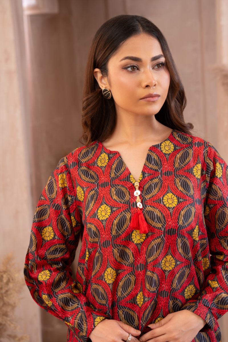 Ayla Studio - Psychedelic Night - Swiss Lawn - Black with Red &amp; Mustard - 2 Piece