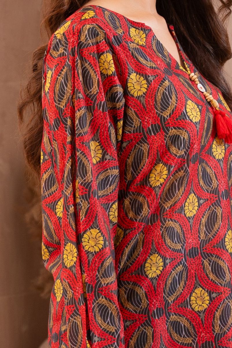Ayla Studio - Psychedelic Night - Swiss Lawn - Black with Red &amp; Mustard - 2 Piece