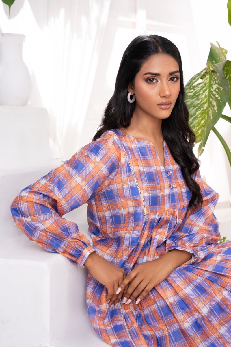 Ayla Studio - Sky Checks - Swiss Lawn - Blue &amp; Light Brown - 2 Piece