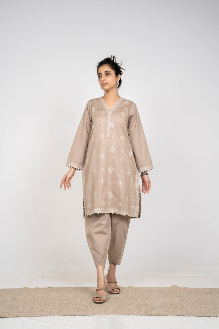 Ayla Studio - Solid Embroidered | 2-Piece Rtw | Mushroom Beige