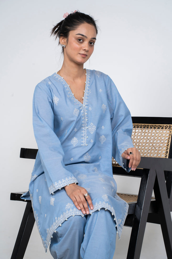 Ayla Studio - Solid Embroidered | 2-Piece Rtw | Sky Blue