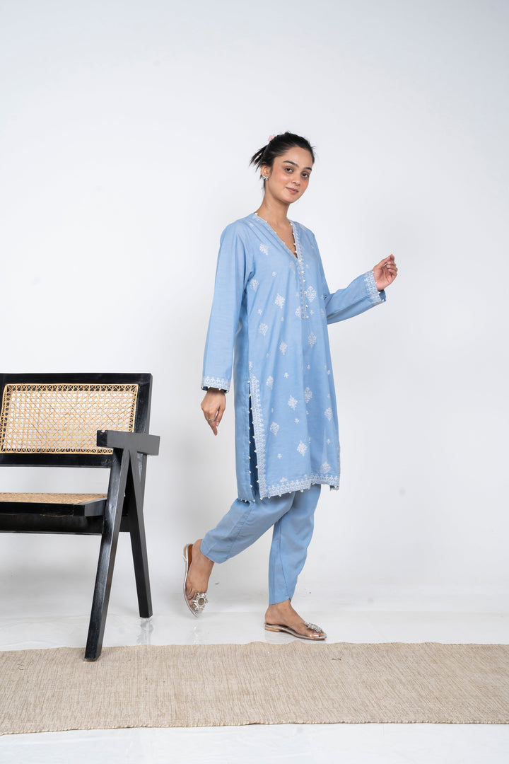 Ayla Studio - Solid Embroidered | 2-Piece Rtw | Sky Blue