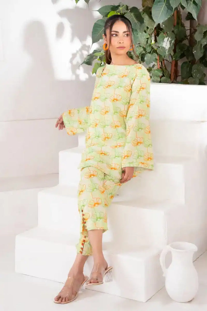 Ayla Studio - Spring Orchid - Georgette - Green &amp; Orange - 2 Piece