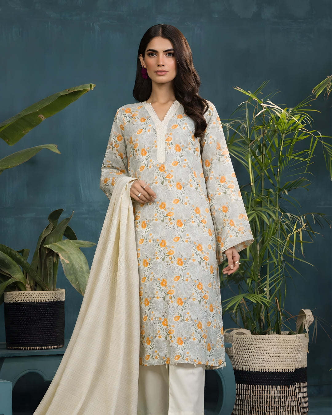 Ayla Studio - Sunehri Subah Jacquard Suit For Women - Mint Cream - 3 Piece