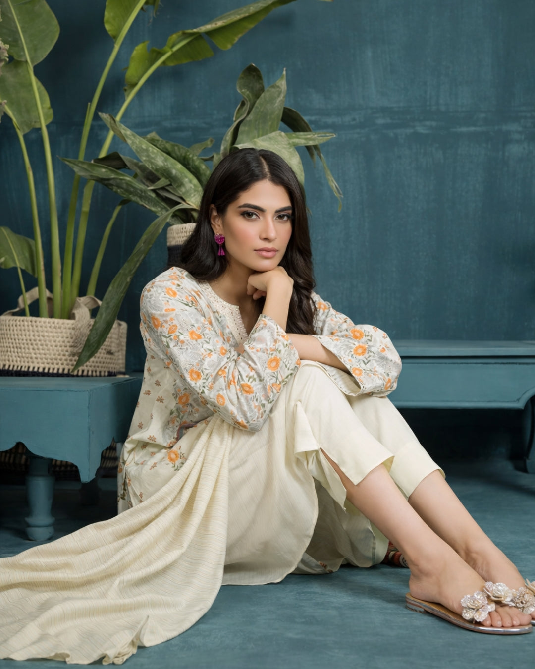 Ayla Studio - Sunehri Subah Jacquard Suit For Women - Mint Cream - 3 Piece