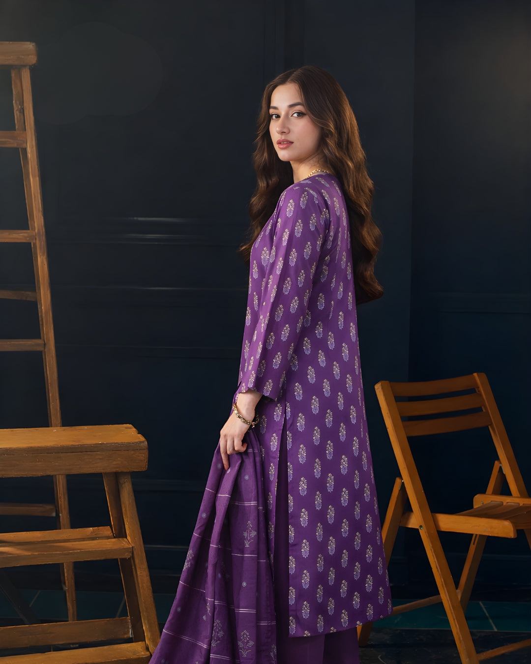 Ayla Studio - Zafaran Baft Jacquard Suit For Women - Purple - 3 Piece