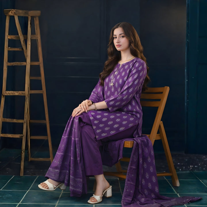 Ayla Studio - Zafaran Baft Jacquard Suit For Women - Purple - 3 Piece