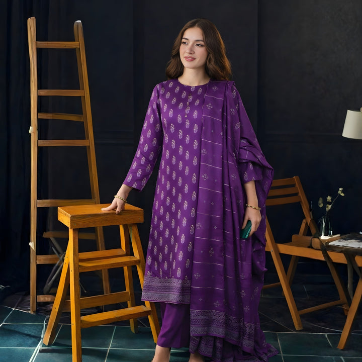 Ayla Studio - Zafaran Baft Jacquard Suit For Women - Purple - 3 Piece