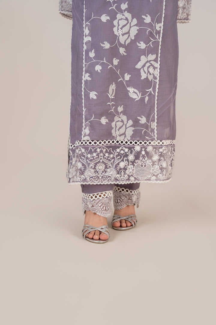 Laleen - Ayla Cotton Silk Suit For Women - Purple - 3 Piece