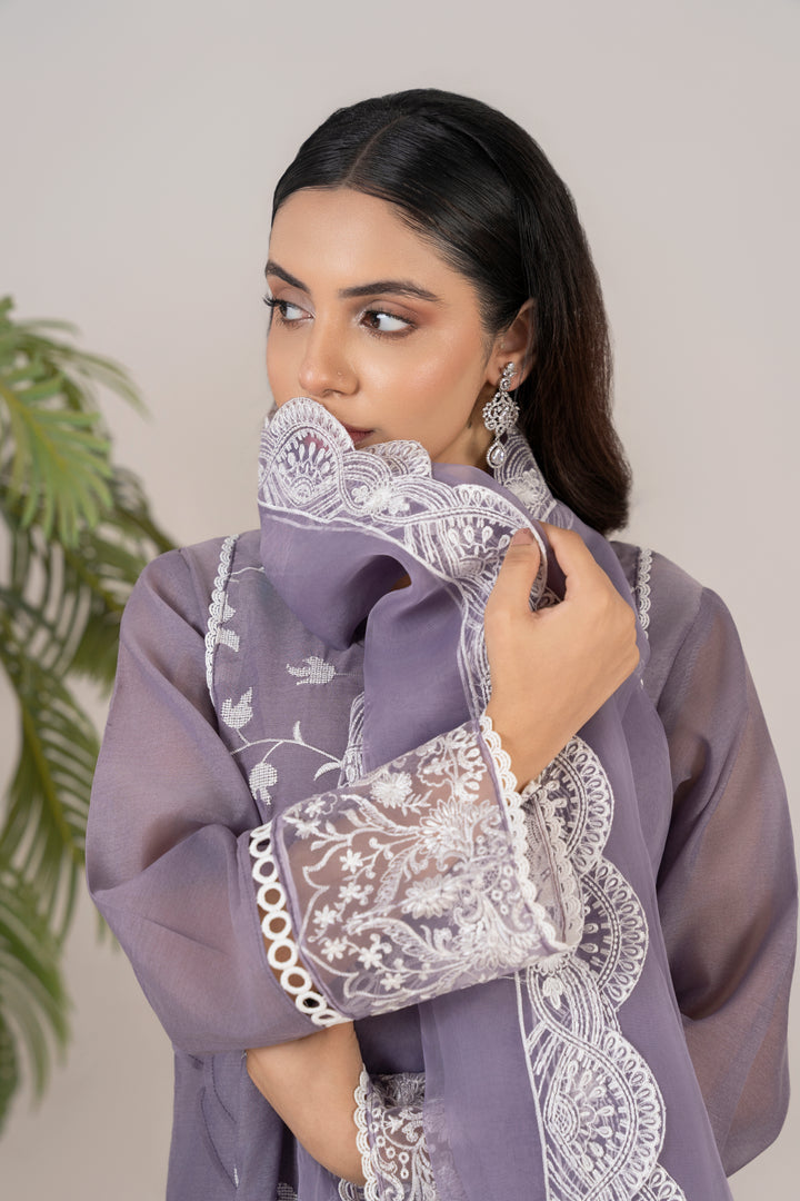 Laleen - Ayla Cotton Silk Suit For Women - Purple - 3 Piece
