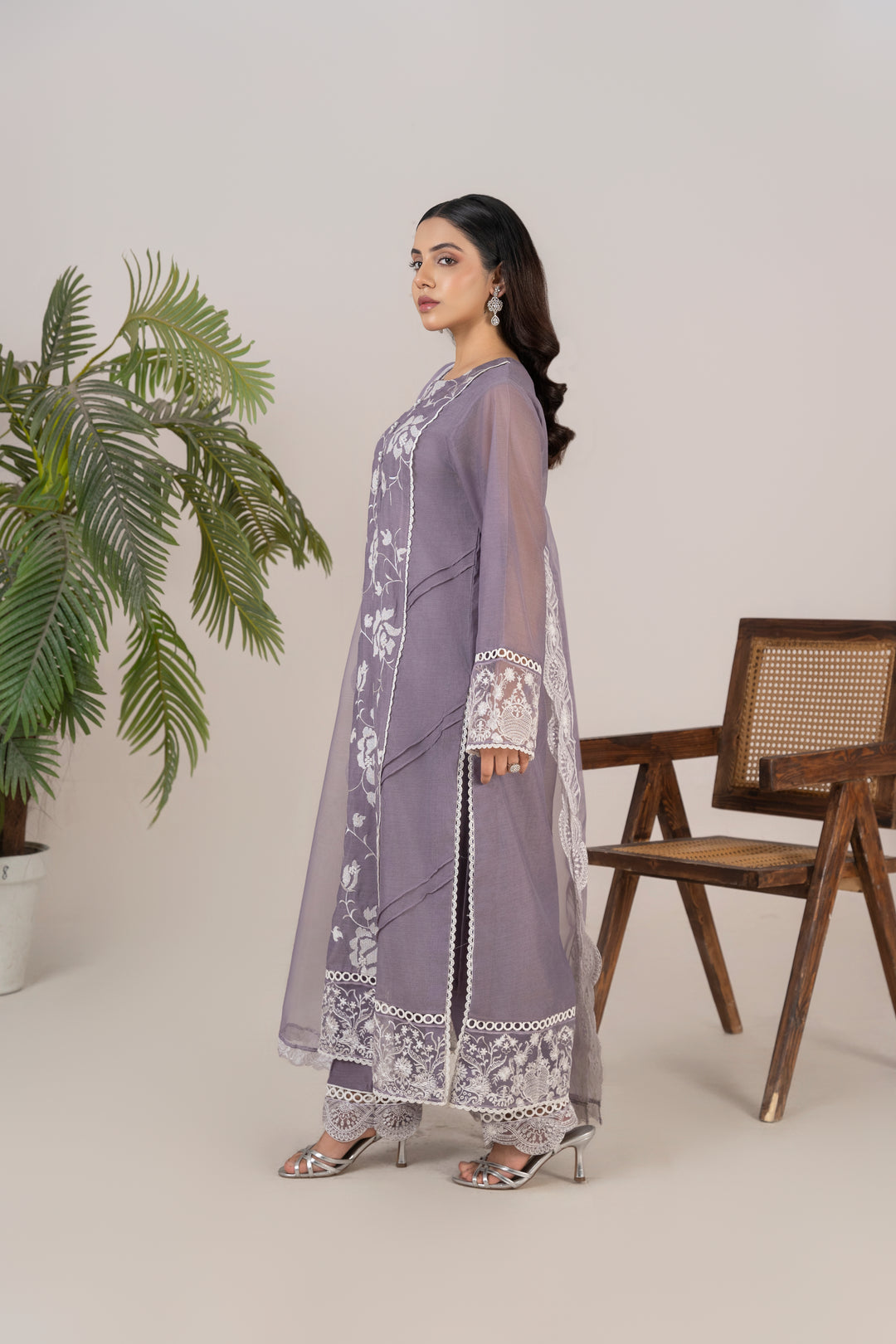 Laleen - Ayla Cotton Silk Suit For Women - Purple - 3 Piece