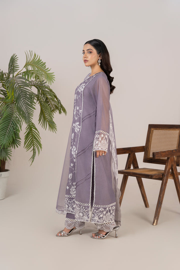 Laleen - Ayla Cotton Silk Suit For Women - Purple - 3 Piece