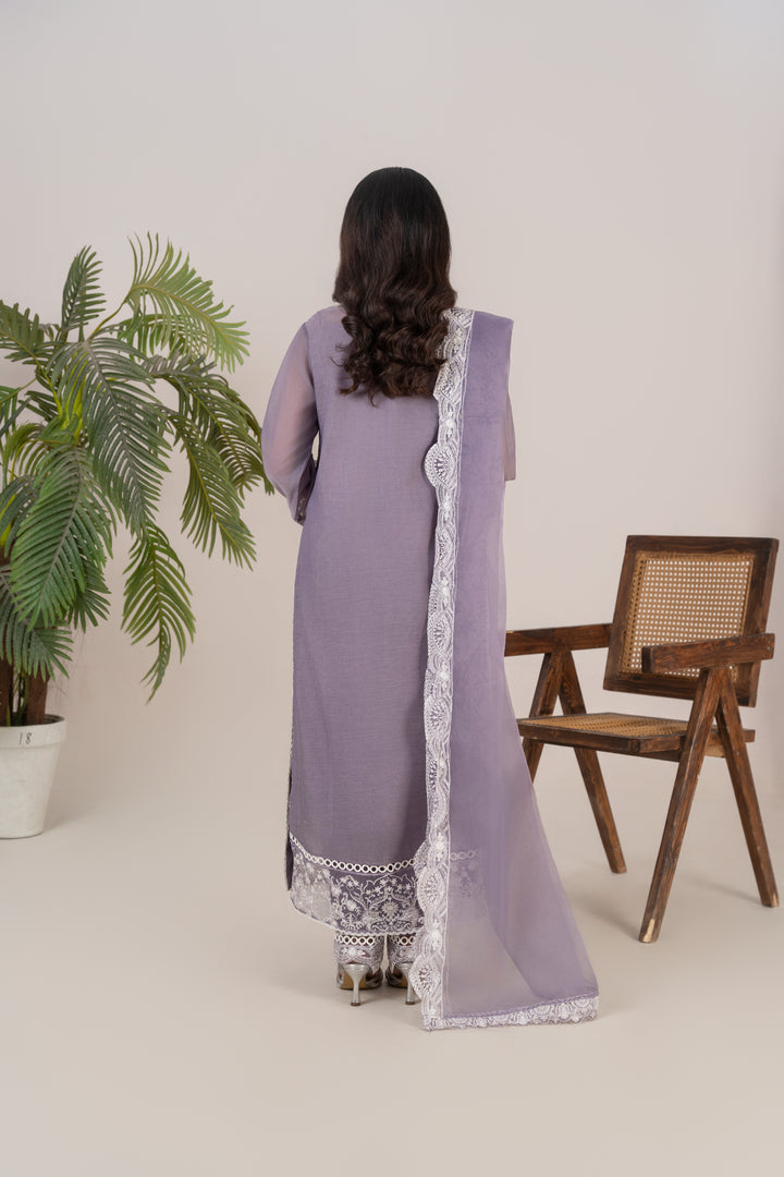 Laleen - Ayla Cotton Silk Suit For Women - Purple - 3 Piece
