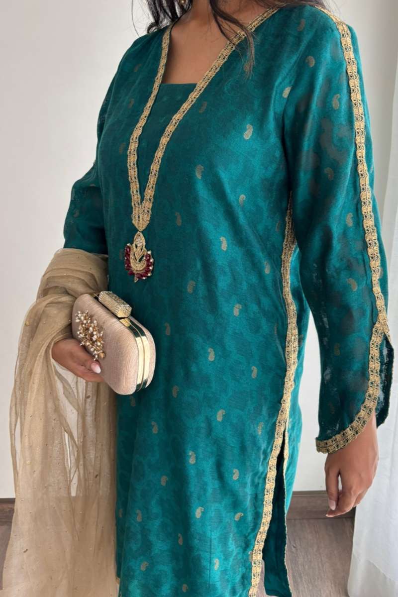 Minutiae - Azhaar - Pure Jacquard Net  - Feroza Blue - 2 Piece