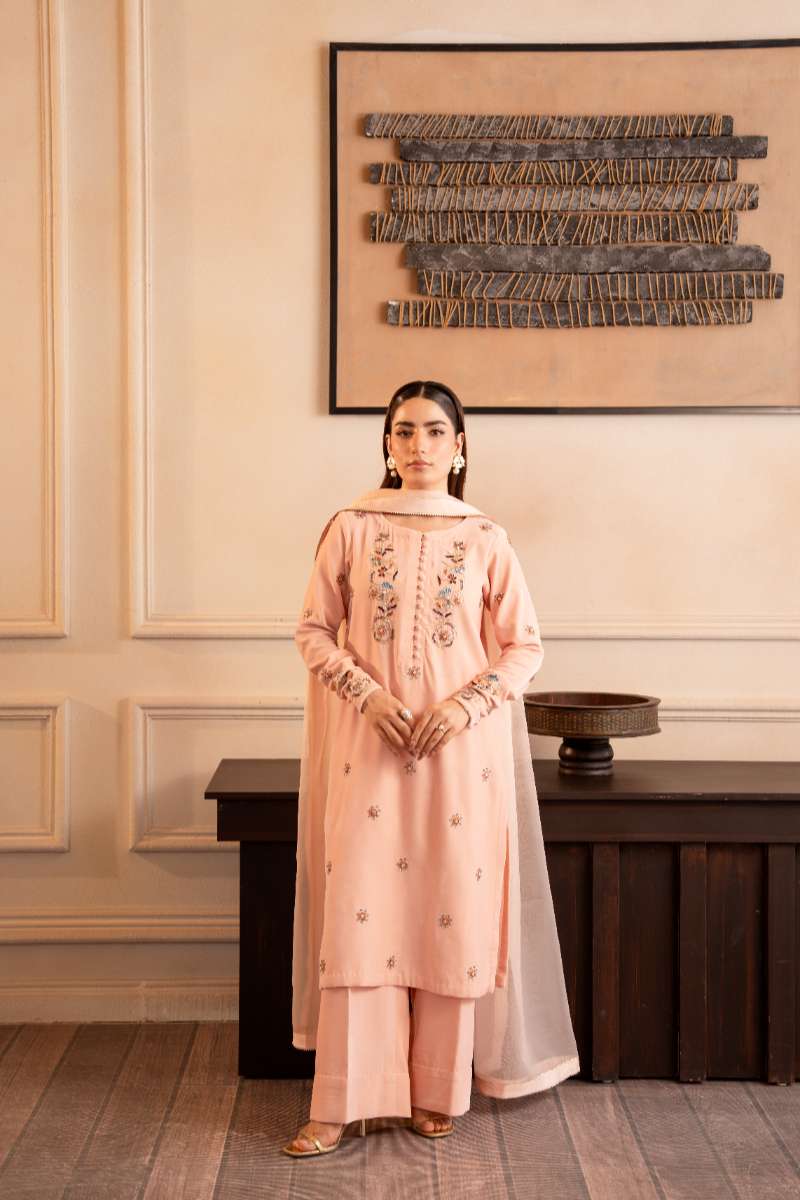 Fozia Khalid - Bloom - Peach - Premium Velvet - 3 Piece