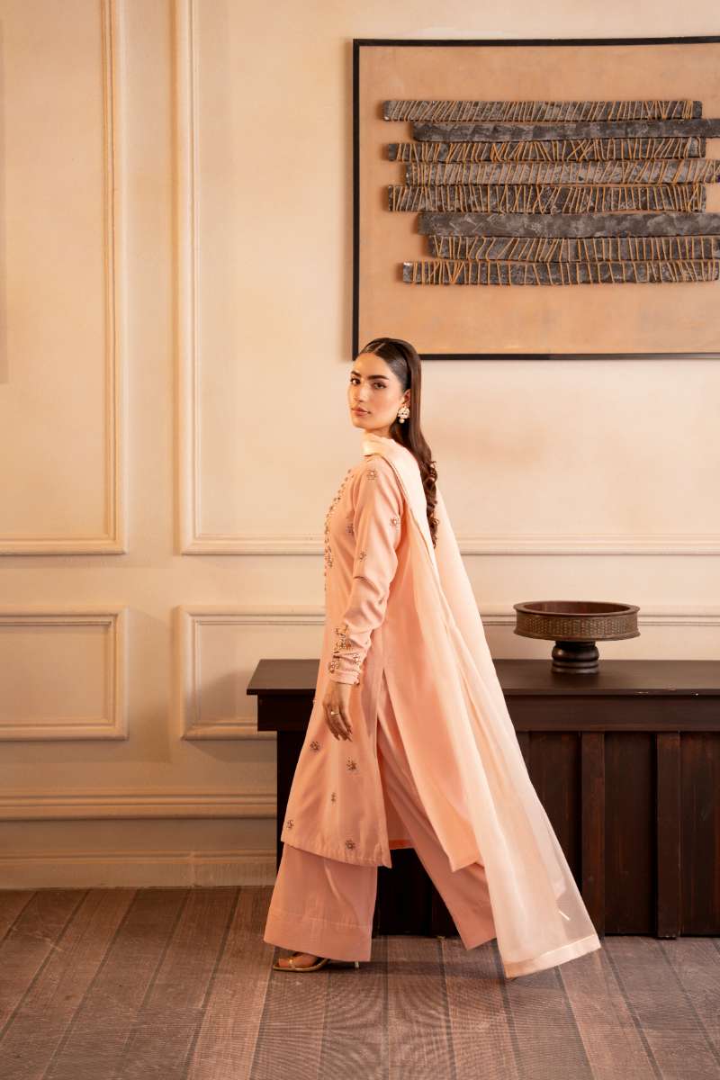 Fozia Khalid - Bloom - Peach - Premium Velvet - 3 Piece
